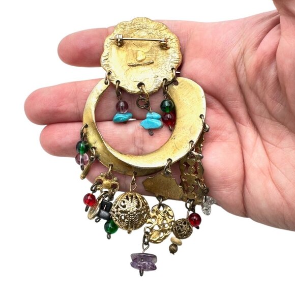 CLARA KASAVINA STUDIO Gold Tone Multicolor 5 Inch Brooch Rare Gorgeous - Picture 3 of 4